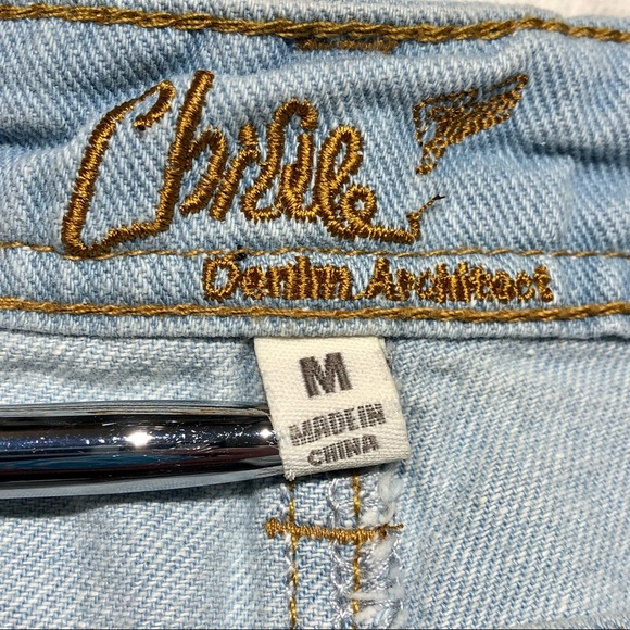 Chiqle Denim Leopard Print Patch and Studded Distressed Blue Jean Shorts - Picture 14 of 16